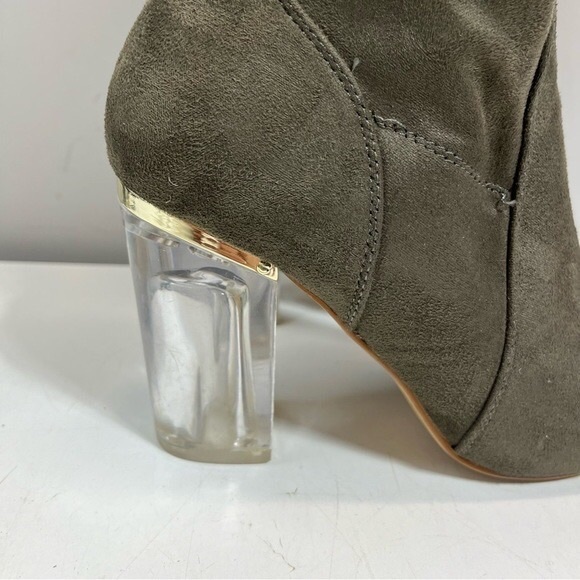 Olive Suede Ankle Boots with Clear Heel - Picture 2 of 4